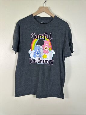 CARE‎ BEARS Men Large Kidcore Careful I'm Grumpy Gray Colorful Graphic T-Shirt